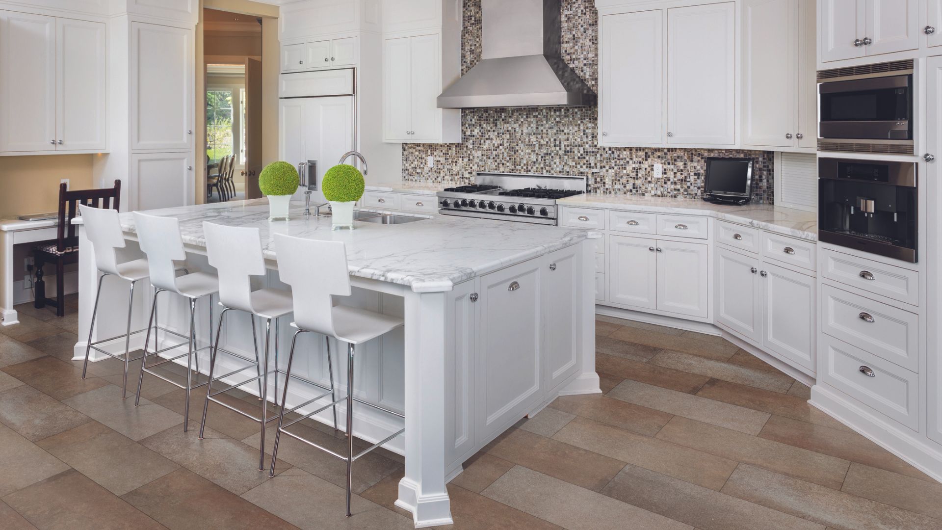 Luxury vinyl tile floors in a kitchen.